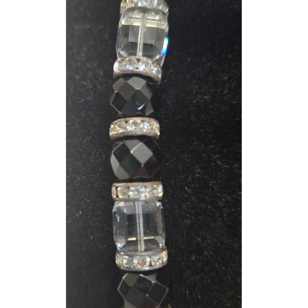 Black Clear Faceted Glass Beaded‎ Necklace Rhinestone Spacers 18